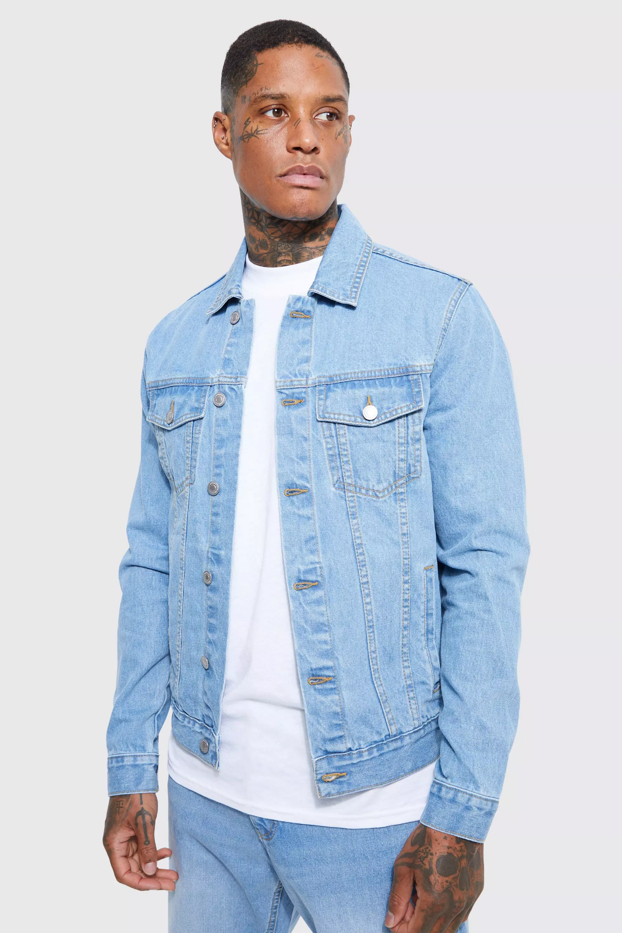 Mens jean store jacket light blue